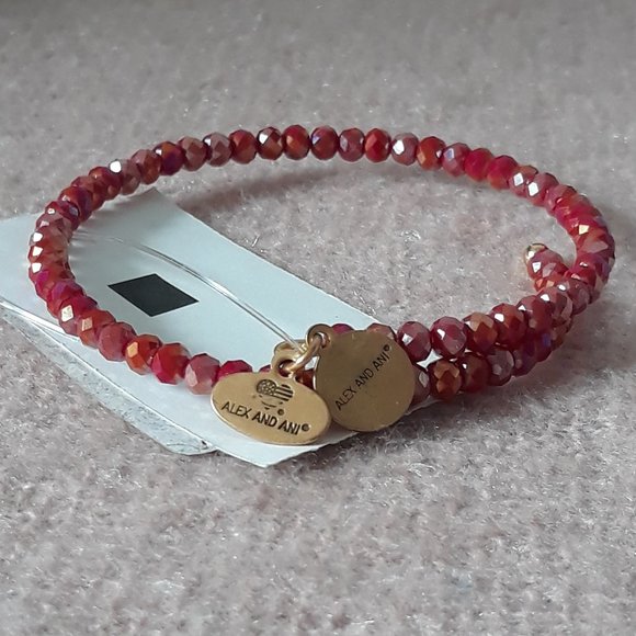 Alex and Ani Wrap Bracelet with Red Beads and Charm Tags. NWT - Picture 4 of 8